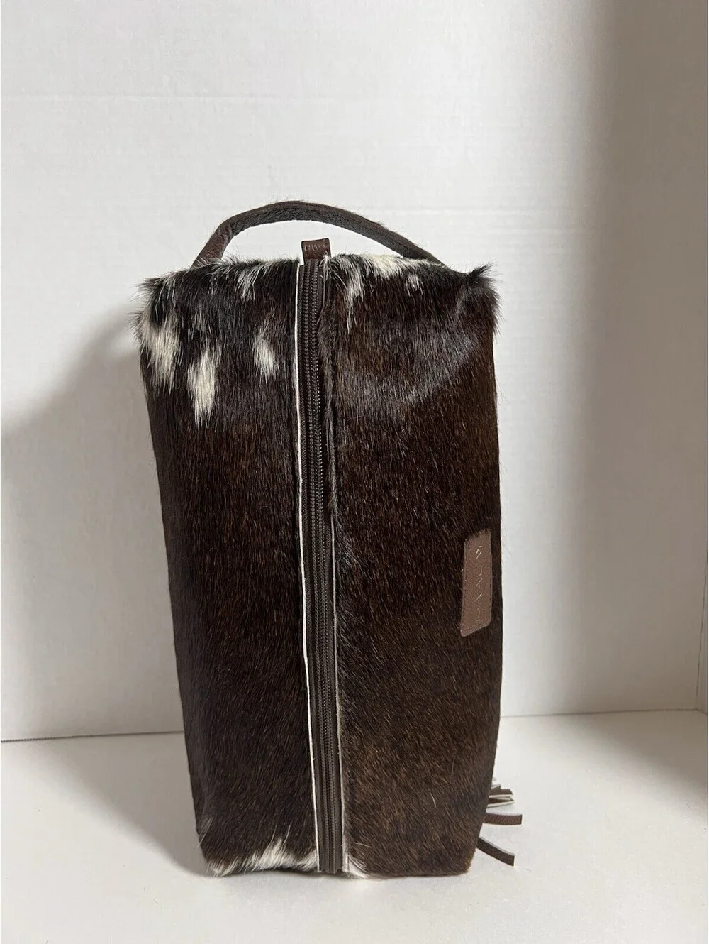 BAALAY Genuine Cowhide Hair-On-Hide Travel Bag/Cosmetic Case 13” W Brown